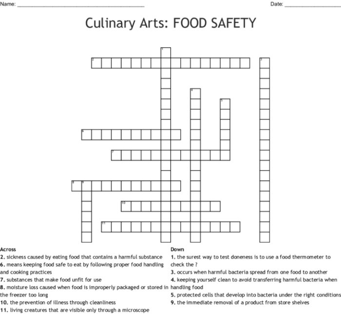 Safety and sanitation crossword puzzle answers