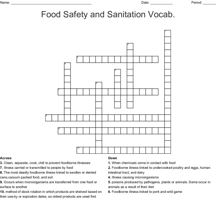 Safety and sanitation crossword puzzle answers