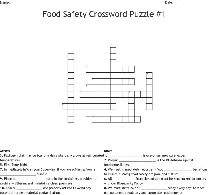 Safety and sanitation crossword puzzle answers